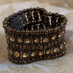 Bronze Bead and Champagne Stone Cuff Bracelet